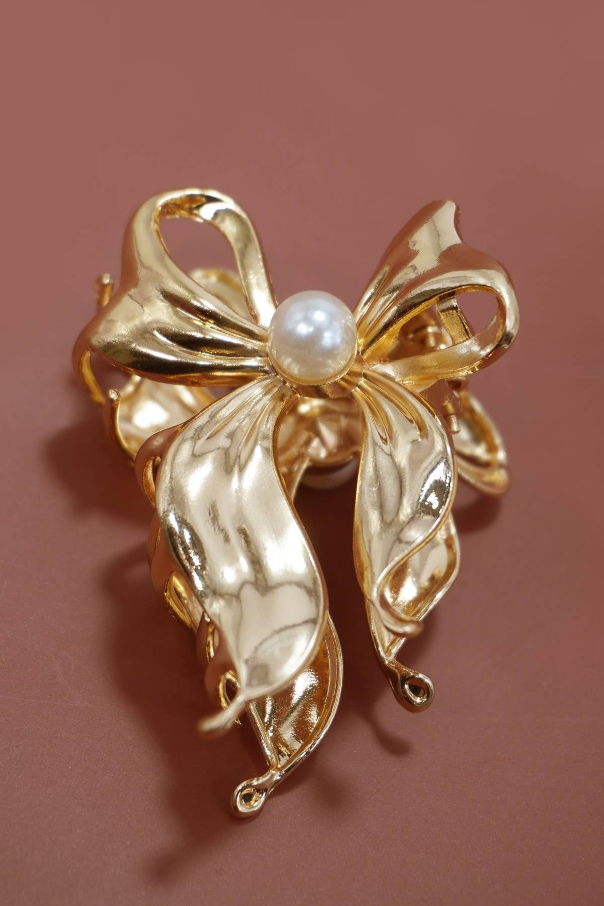 Pearl & Gold Bow Hair Claw Clip