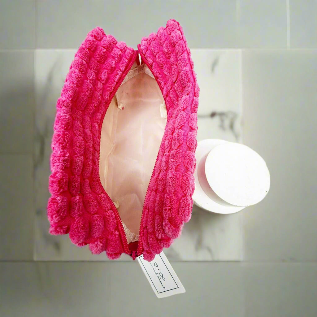 Hot Pink Puff Terry Cosmetic Bag
