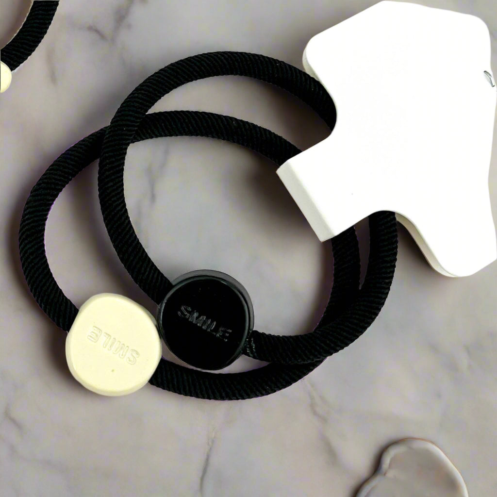 Smiley Face Hair Ties | Black & White