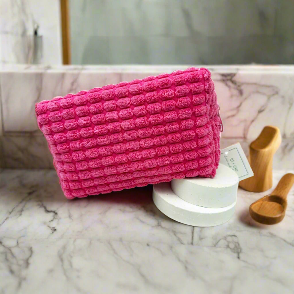 Hot Pink Puff Terry Cosmetic Bag
