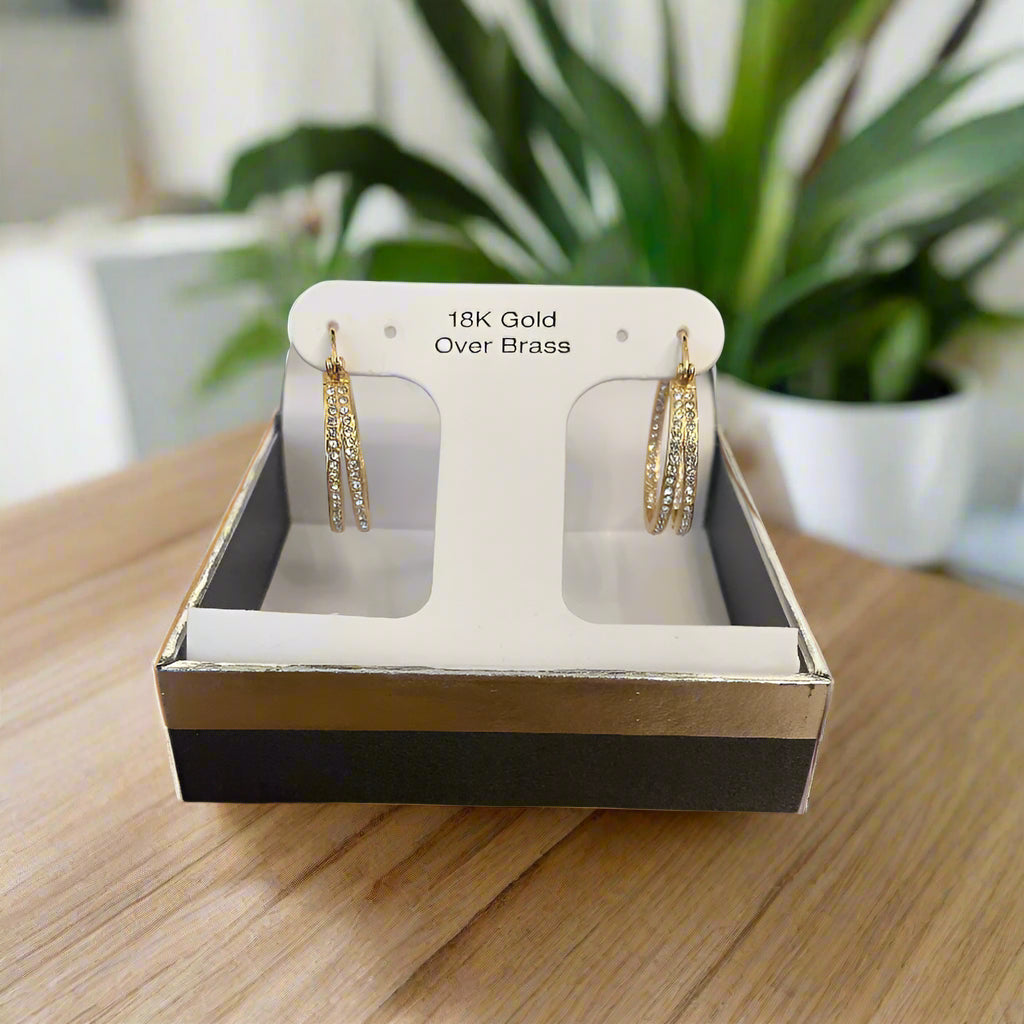 Genuine Crystal Double Hoop Earrings, 18K Gold Plated, 1"