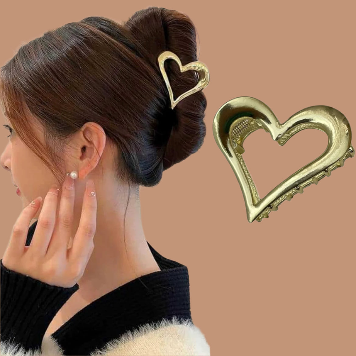 Large Heart Hair Clip - High Quality Metal, Strong hold