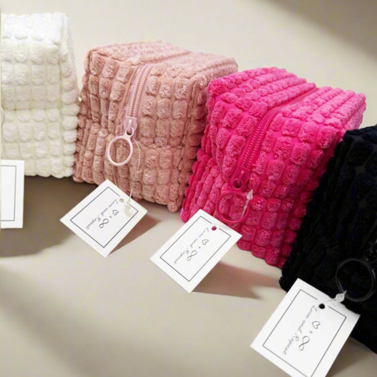 Hot Pink Puff Terry Cosmetic Bag
