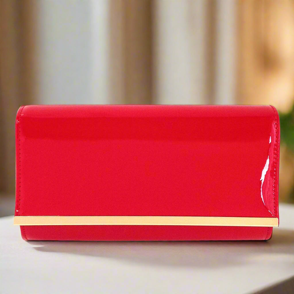 Candy | Glossy Red Clutch with Crossbody Chain