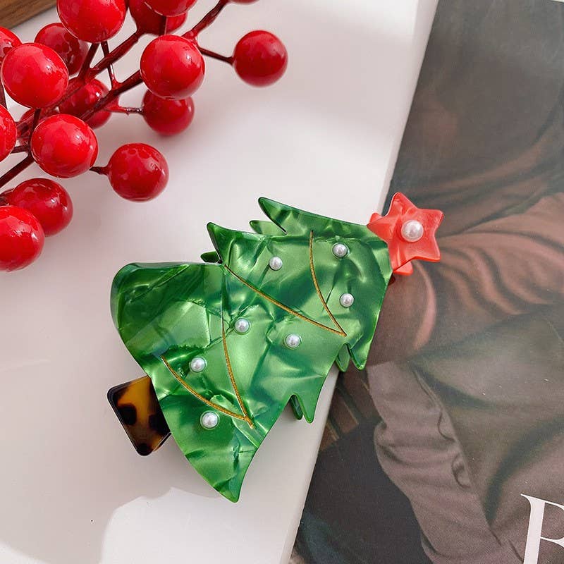 CHRISTMAS TREE SANTA SNOWMAN HAIR CLAW CLIPS | 40H939: BOW