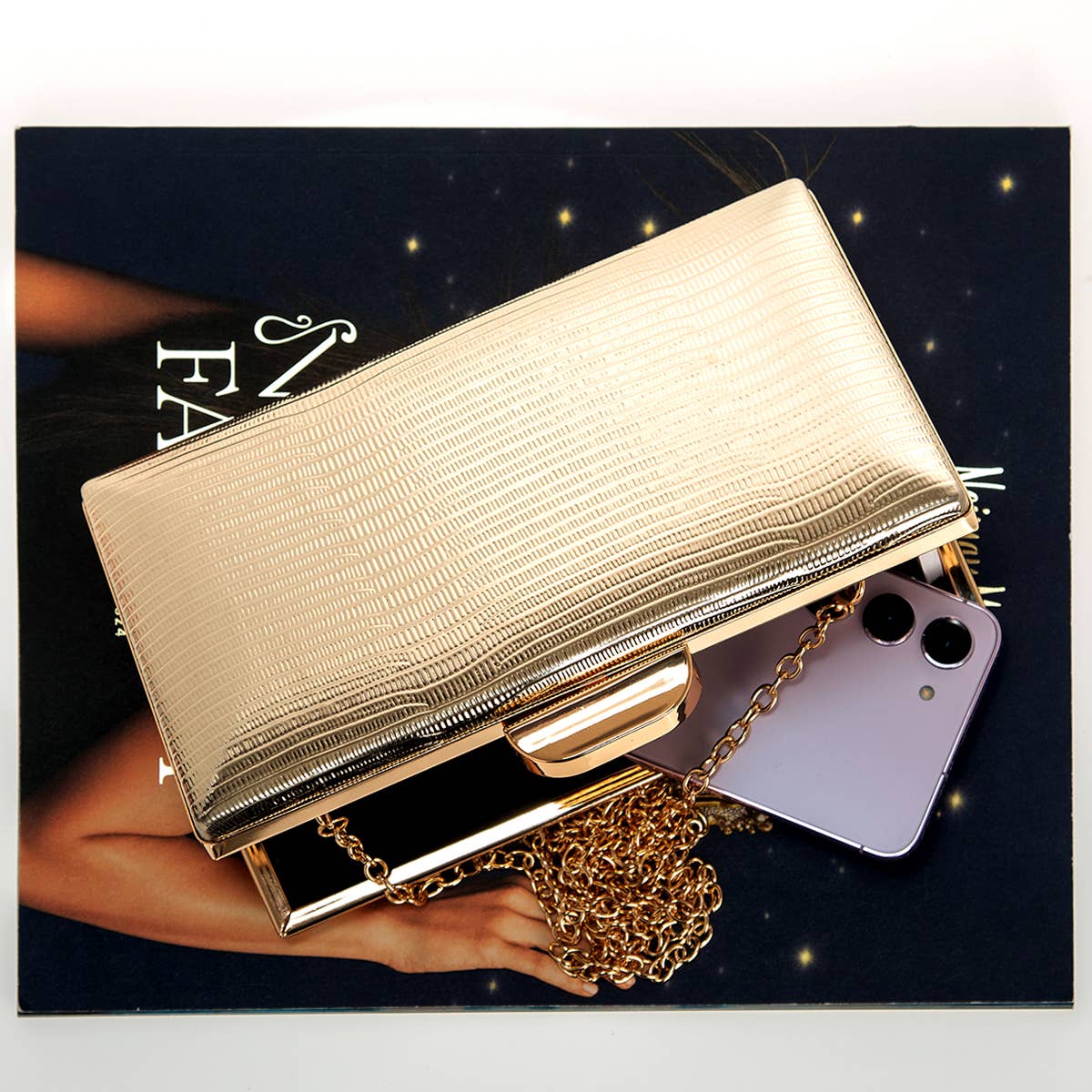 Marigold | Gold Evening Clutch with Crossbody Chain