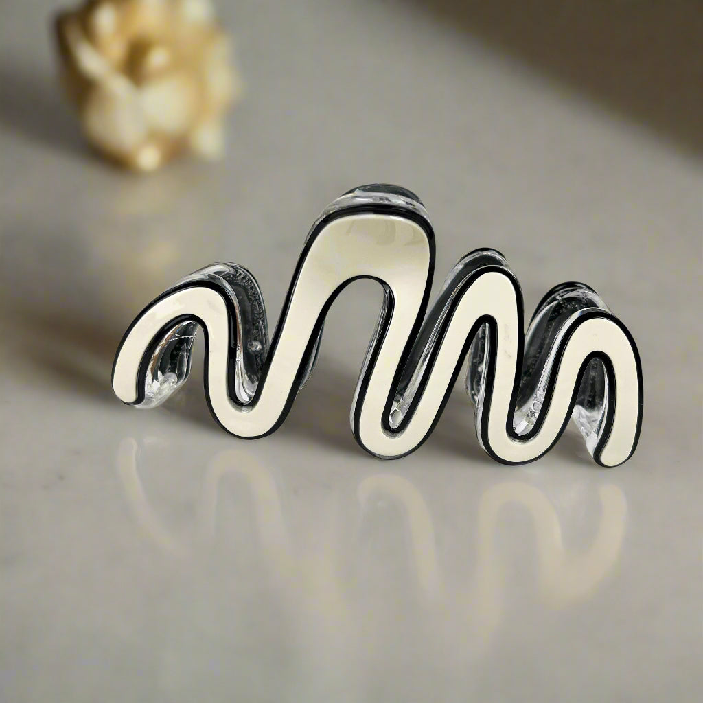 Black & White Squiggle Hair Claw