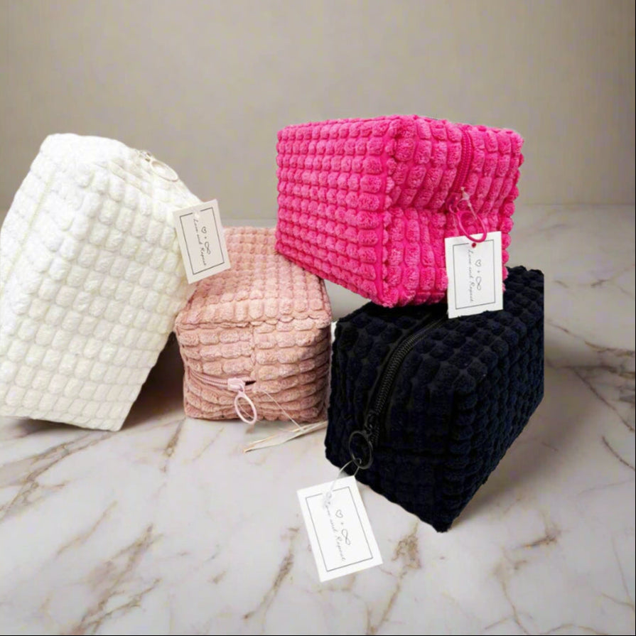 Hot Pink Puff Terry Cosmetic Bag