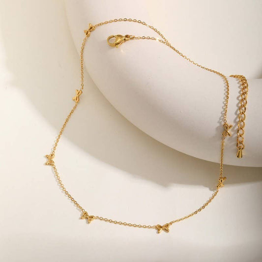 Mini Bow Charm Necklace | 18K Gold Dipped Stainless Steel