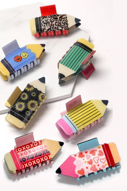 School Pencil Hair Claw Clip