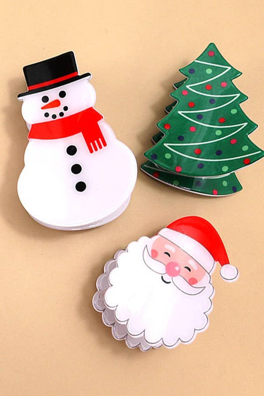CHRISTMAS TREE SANTA SNOWMAN HAIR CLAW CLIPS | 40H821: SNOWMAN