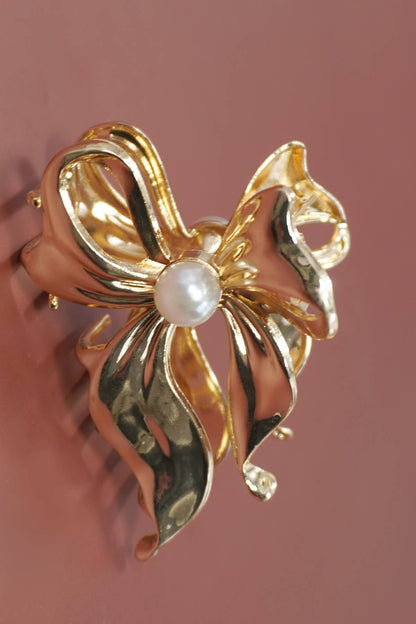 Pearl & Gold Bow Hair Claw Clip