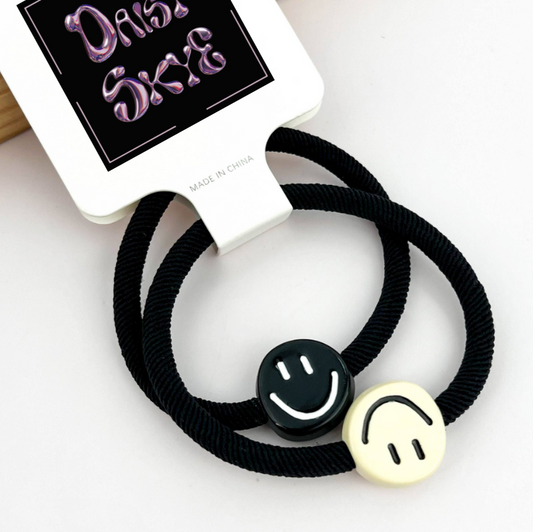 Smiley Face Hair Ties | Black & White