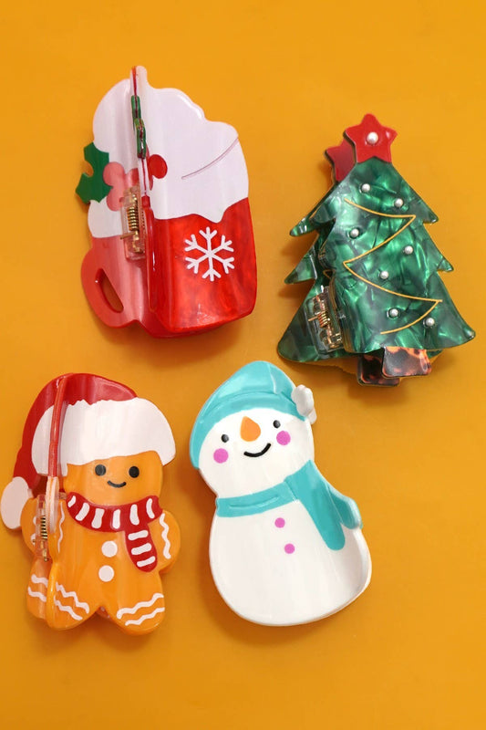 CHRISTMAS TREE SANTA SNOWMAN HAIR CLAW CLIPS | 40H939: BOW