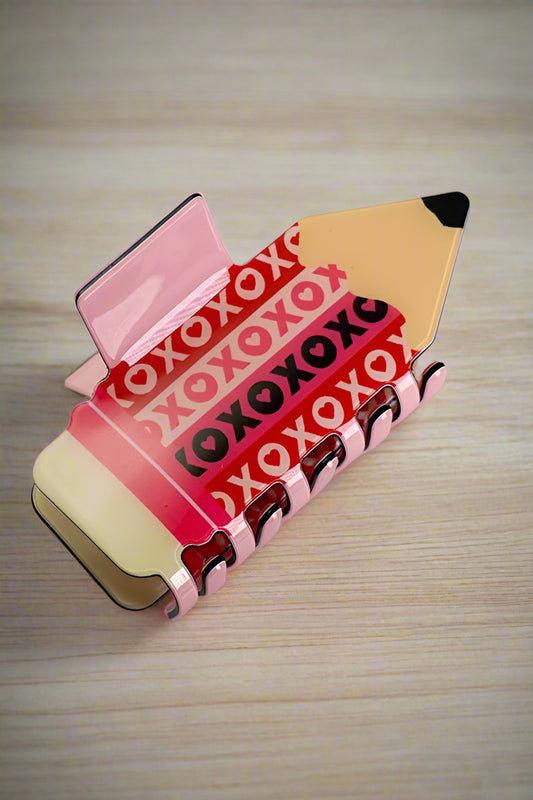 School Pencil Valentine Hair Clip Claw